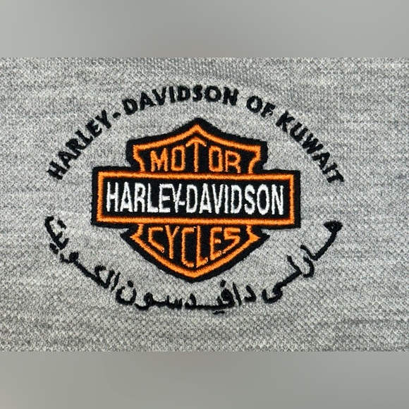 Harley-Davidson Kuwait Polo Shirt - Y2K - Gray Black Embroidered Logo - Large - Picture 3 of 7